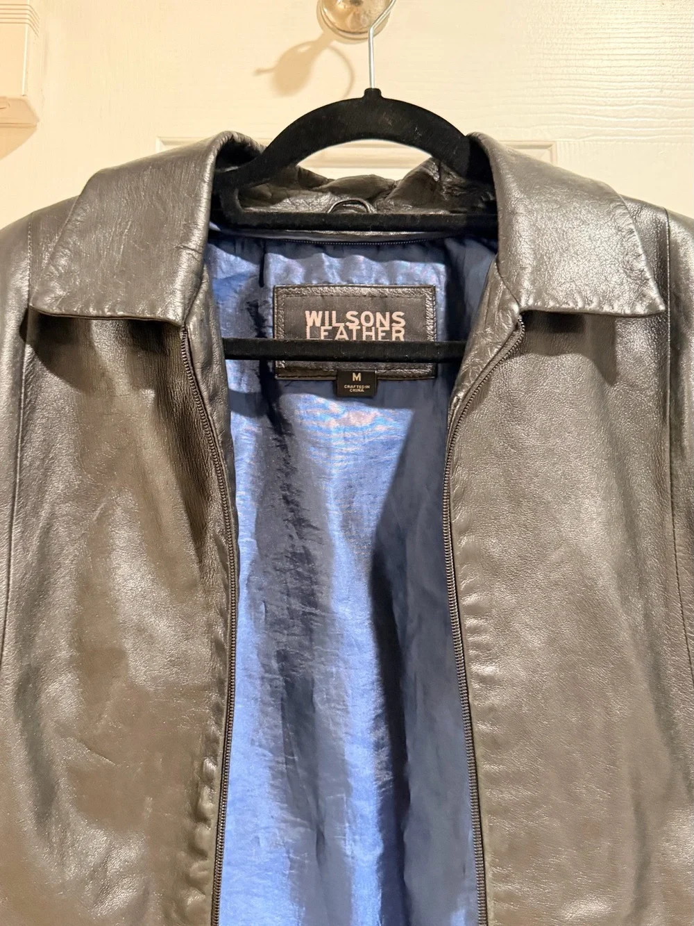 Wilsons Leather Black Leather Jacket with Blue Lining